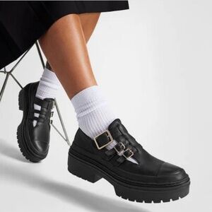 Converse Black Leather Platform Buckle Mary Jane Shoes